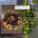 Warm white battery operated Christmas string lights in 10 metres length with 100 LED