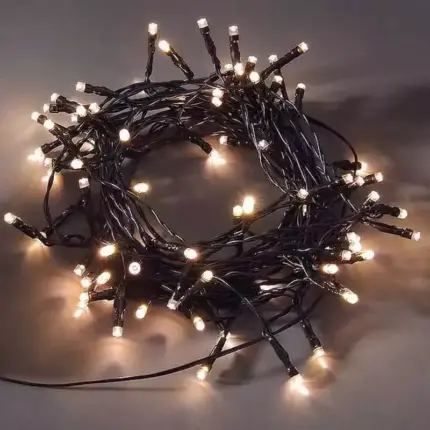 Warm white battery operated Christmas string lights in 10 metres length with 100 LED