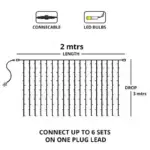 Connectable Indoor LED Curtain Lights 3M Dimensions