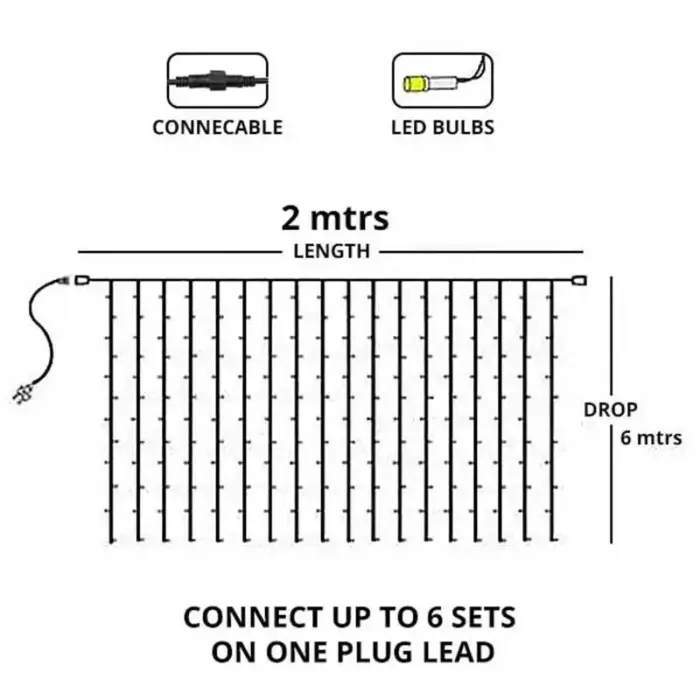 Connectable Indoor LED Curtain Lights 6M Dimensions