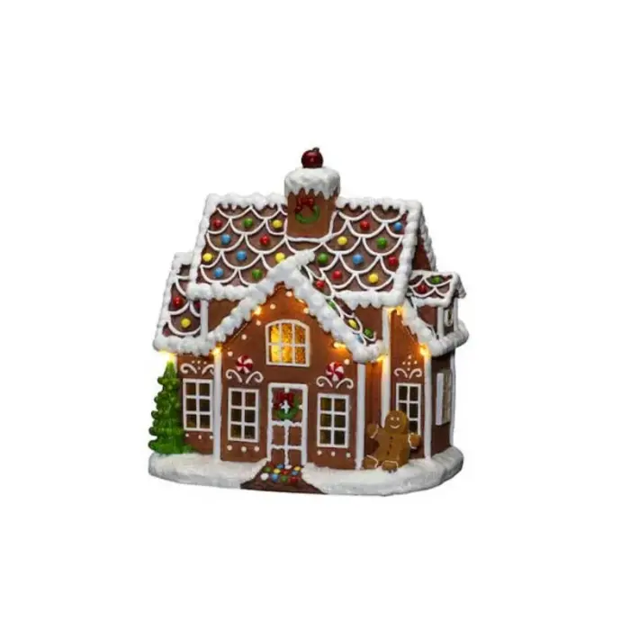 Gingerbread house Christmas village scene and tabletop decor