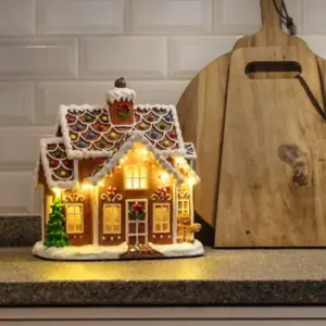 Gingerbread house Christmas village scene and tabletop decor