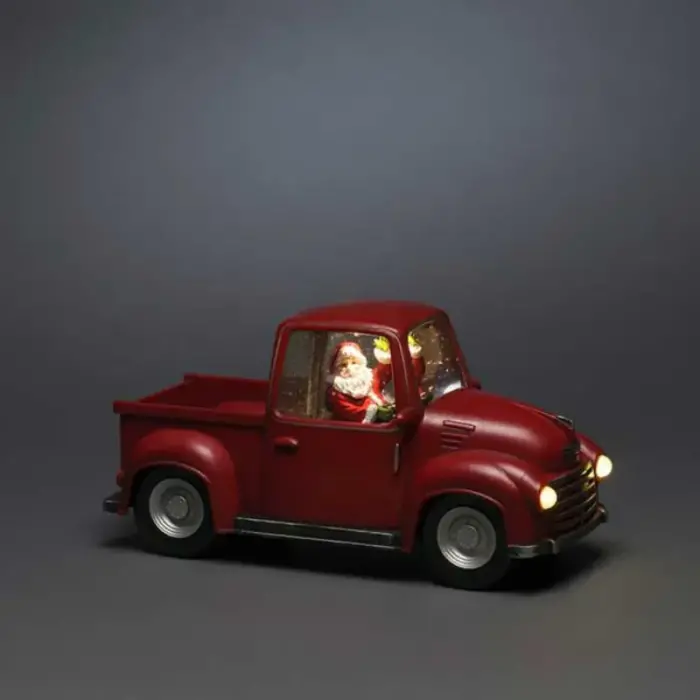 Water Lantern Red Pick Up Truck With Santa