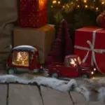 Water Lantern Red Pick Up Truck With Santa