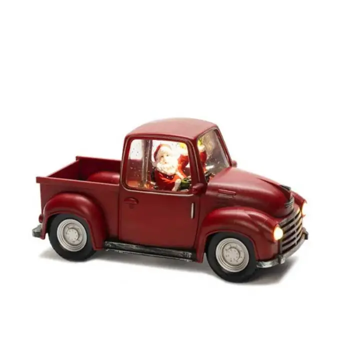 Water Lantern Red Pick Up Truck With Santa