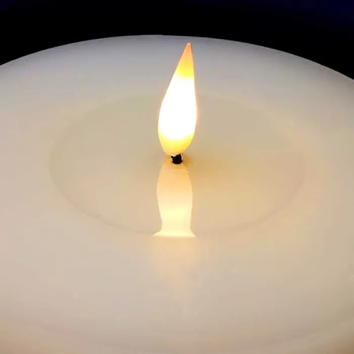 Battery operated Christmas wax candle in white colour for tabletop decor