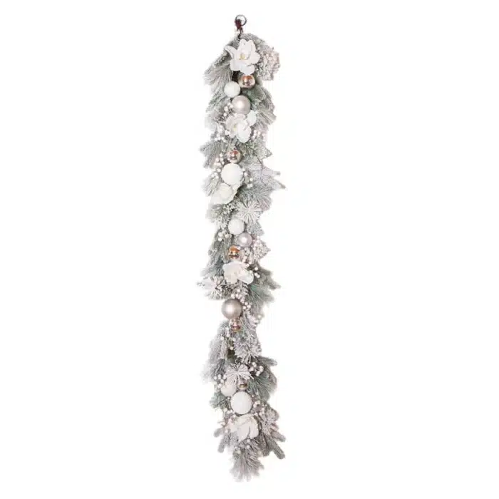 Mixed White Bauble Frosted Christmas Garland