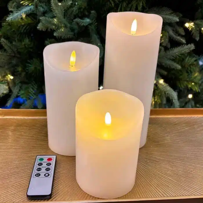 Set of 3 Battery Operated White Christmas Candles