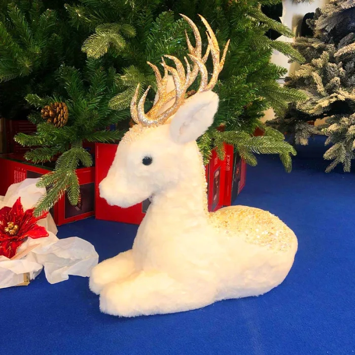 White Sitting Deer Christmas Decoration