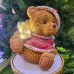 Sitting Teddy Bear With Gift Box Christmas Table Top Decoration