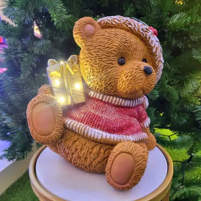 Sitting Teddy Bear With Gift Box Christmas Table Top Decoration