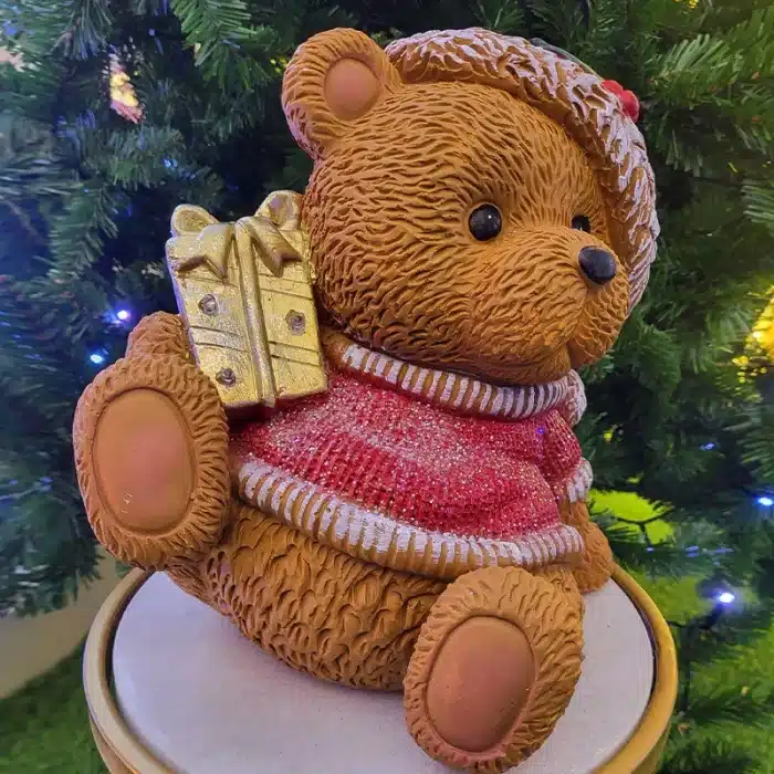 Sitting Teddy Bear With Gift Box Christmas Table Top Decoration