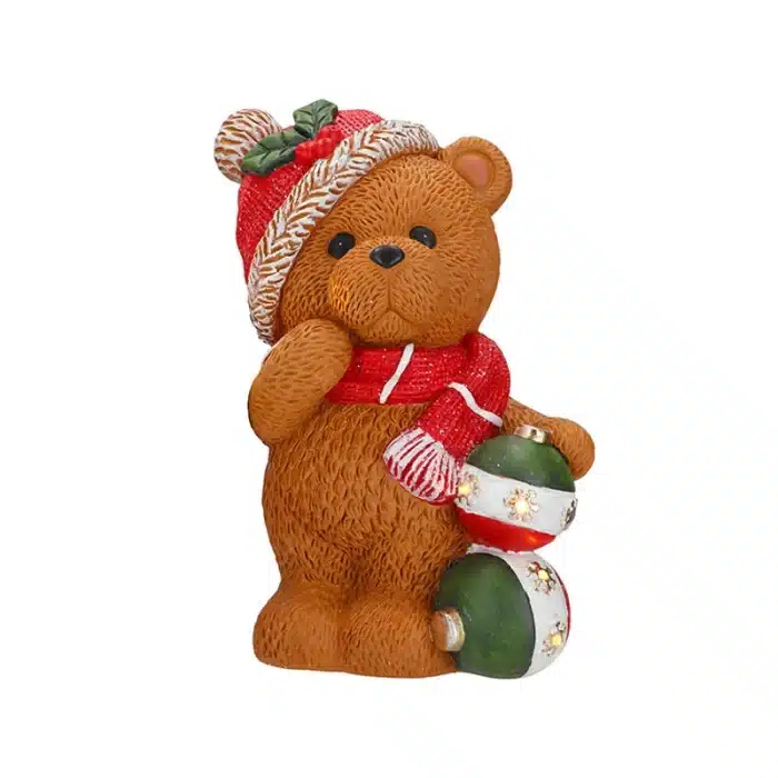 Standing Teddy Bear With Baubles Christmas Table Top Decoration