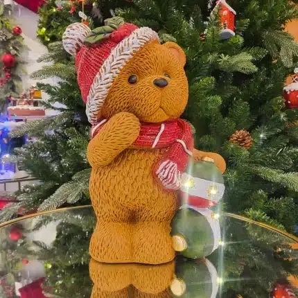 Teddy Bear With Baubles Christmas Table Top Decoration