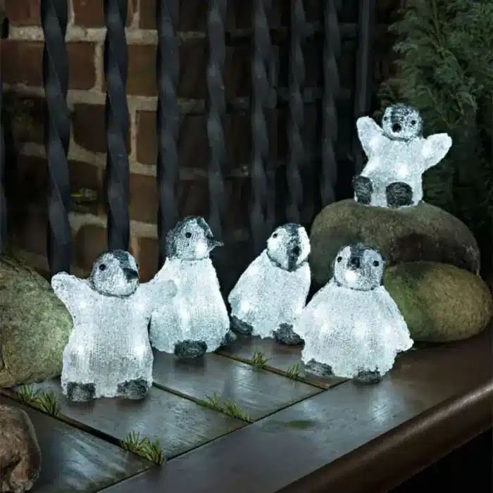 Acrylic baby penguins outdoor Christmas decoration set with 40 ice white LED lights