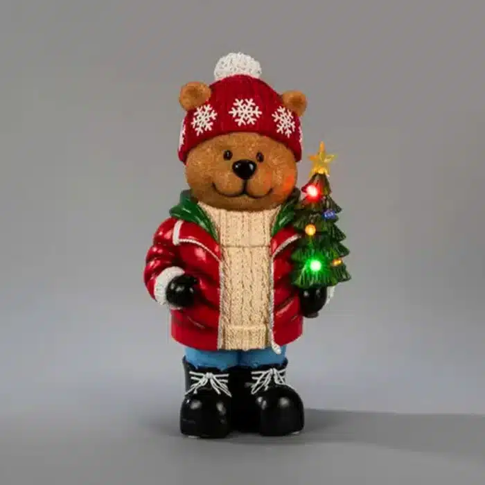 Battery operated illuminated teddy bear outdoor Christmas decoration feature