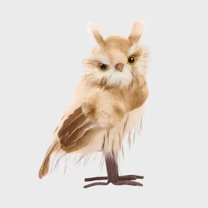 Brown furry owl with pointed ears indoor Christmas decoration 27cm tall product