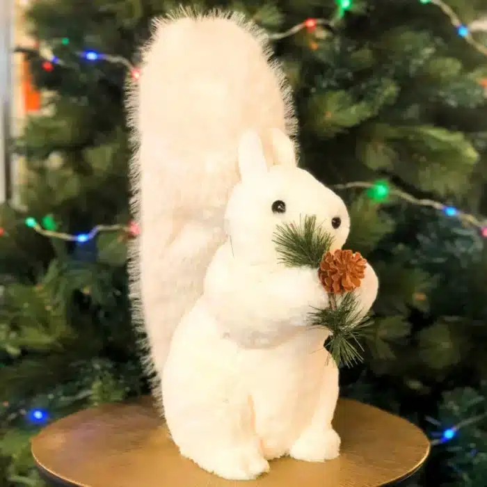 Fluffy squirrel with pine cone indoor Christmas decoration 44cm tall product image