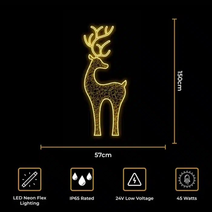 LED reindeer 2D Christmas decoration 150cm tall size and dimensions