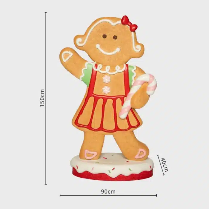 Large battery operated LED fibreglass gingerbread girl Christmas decoration dimensions
