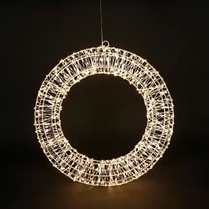 Pre-lit gold frame Christmas wreath 60cm diameter with 3000 warm white LEDs