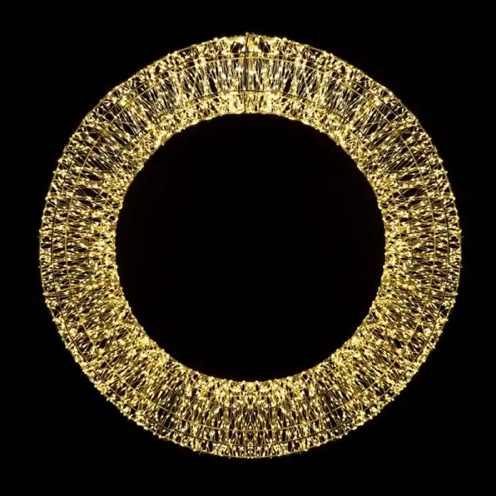 Pre-lit gold frame Christmas wreath 120cm diameter with 9000 warm white LEDs