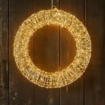 Pre-lit gold frame Christmas wreath 90cm diameter outside display