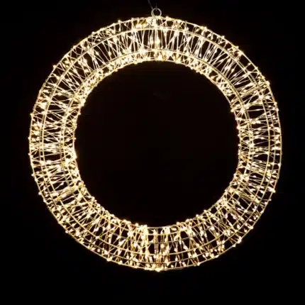 Pre-lit gold frame Christmas wreath 90cm diameter with 6000 warm white LEDs