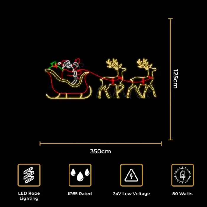 Santa sleigh with reindeers 2D Christmas decoration size and features