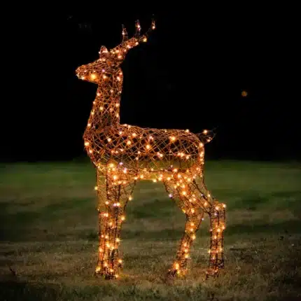 Christmas Wicker Reindeer With Timer Outdoor Decoration