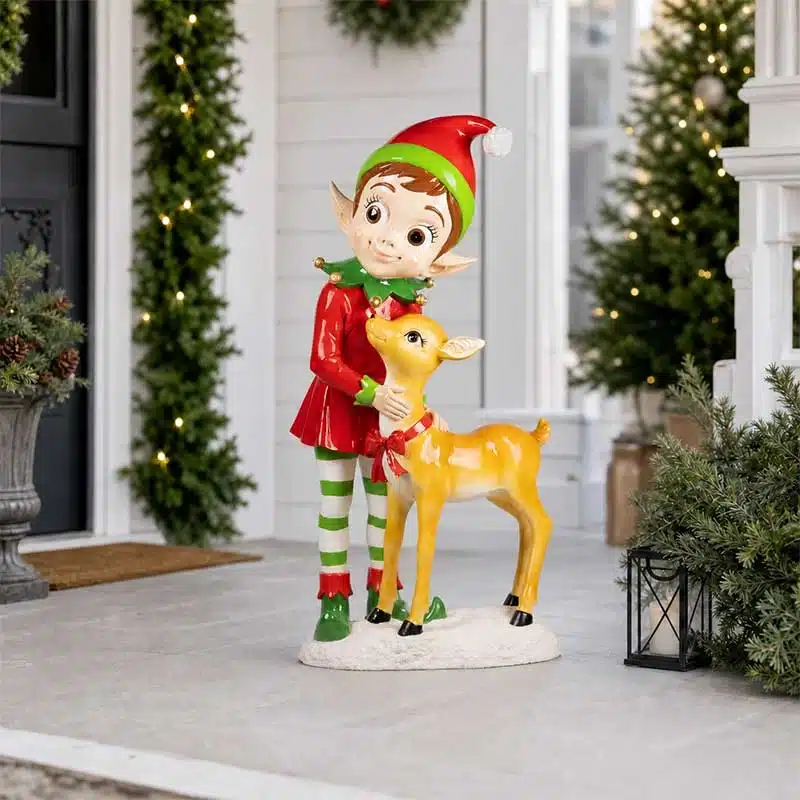 Elf-with-Reindeer-Christmas-Decoration-Entrance-Display Elf with reindeer Christmas decoration entrance display